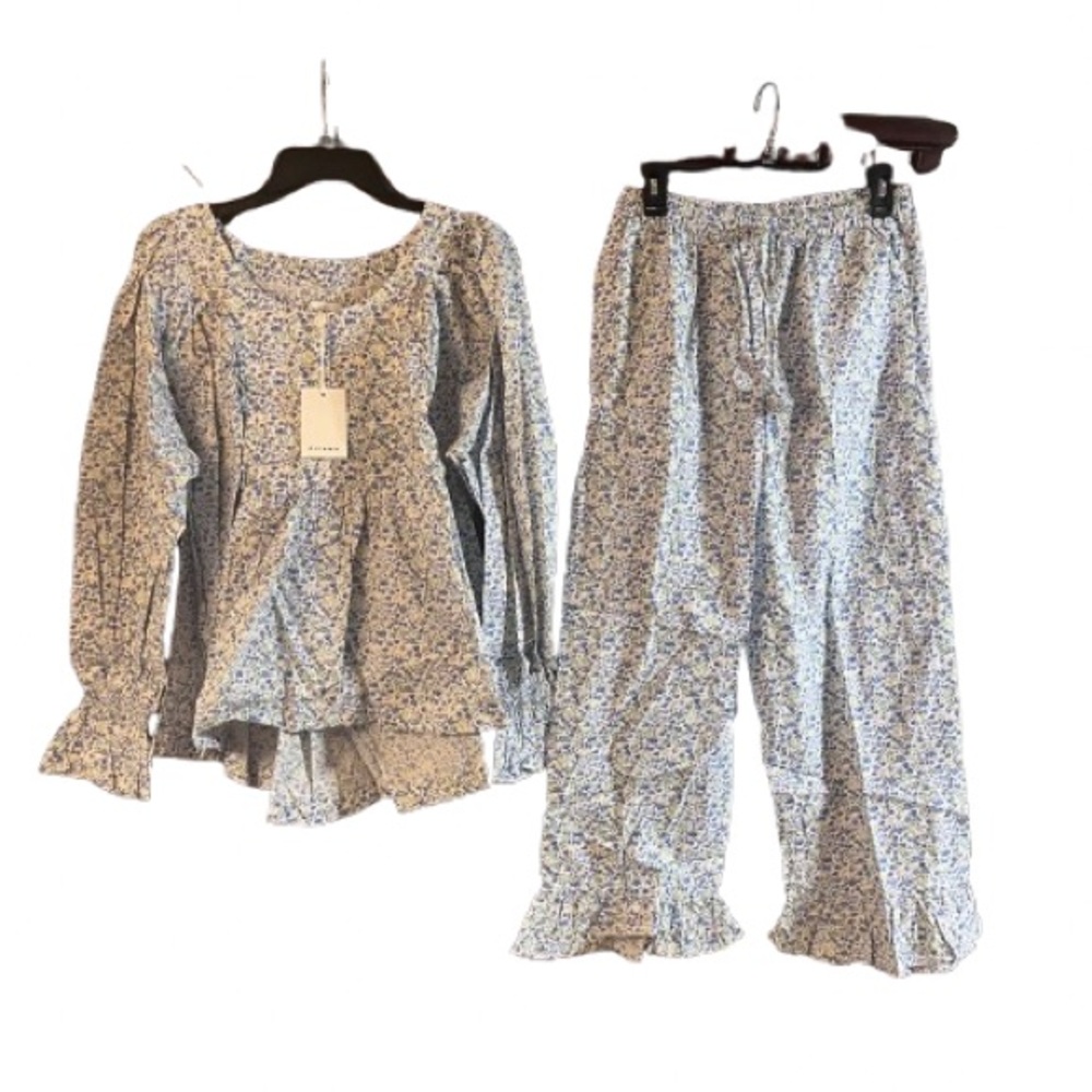 Piyama Floral Ruffle-Trim Women's Pajama Set - Light Blue - Picture 4 of 7